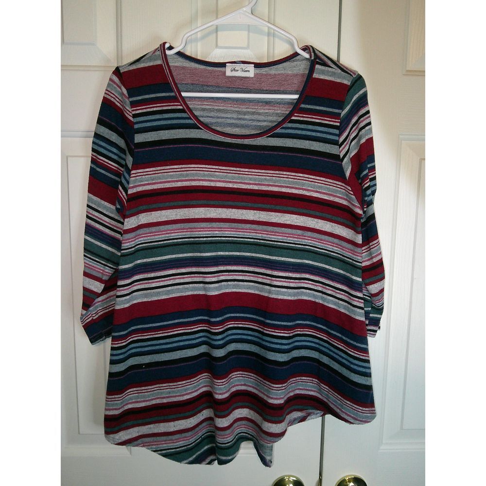 Star Vixen Striped 3/4 Sleeve Scoop Neck Tunic Top Red Green Navy Casual XL